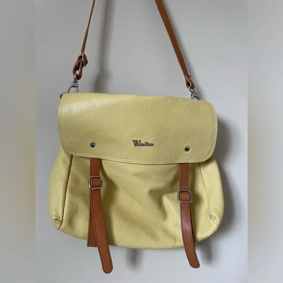 Valentina Large Vintage banana yellow and light brown Leather bag NWOT - Picture 2 of 4